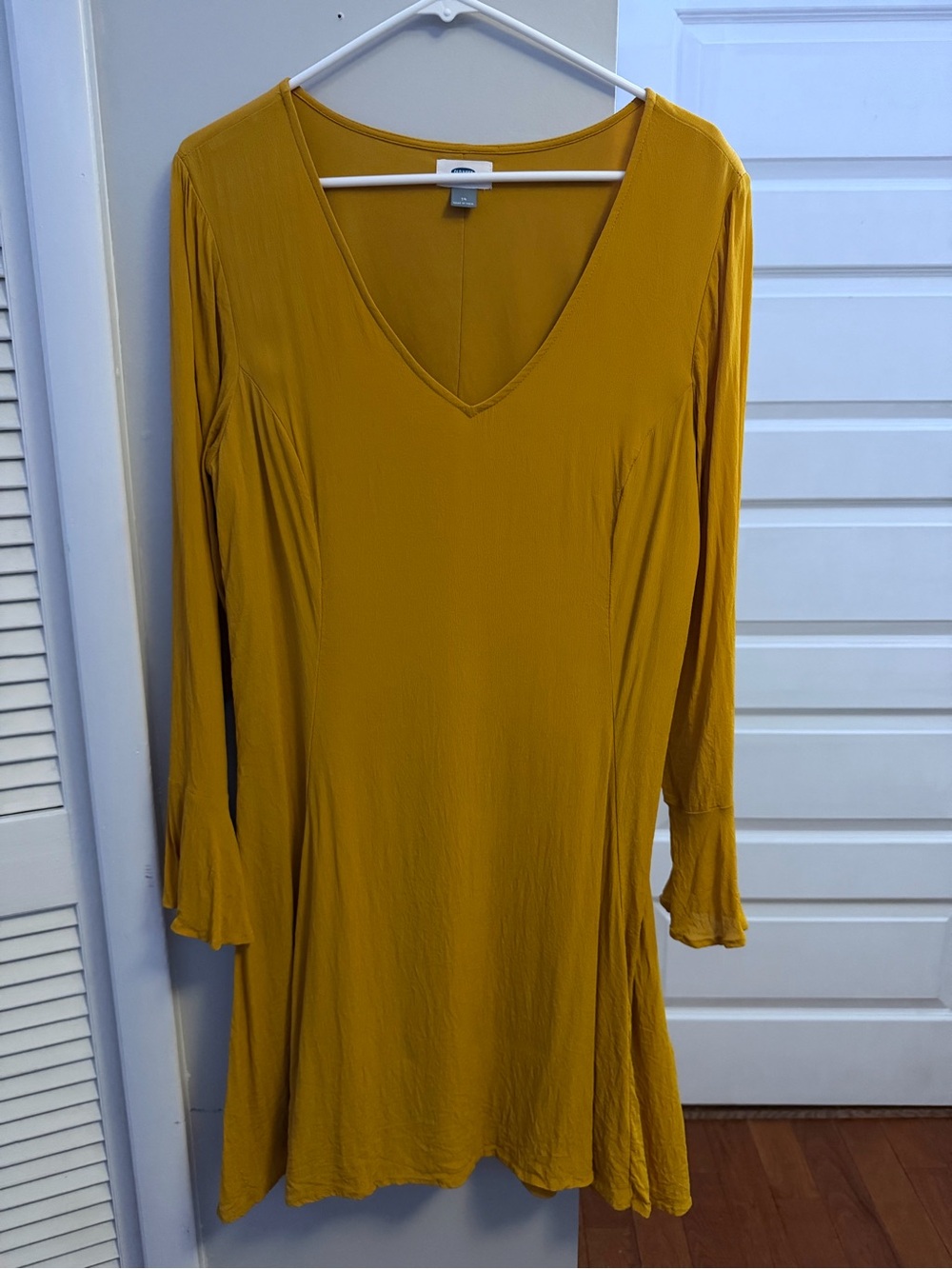Old Navy Mustard V-Neck Long Sleeve Swing Dress